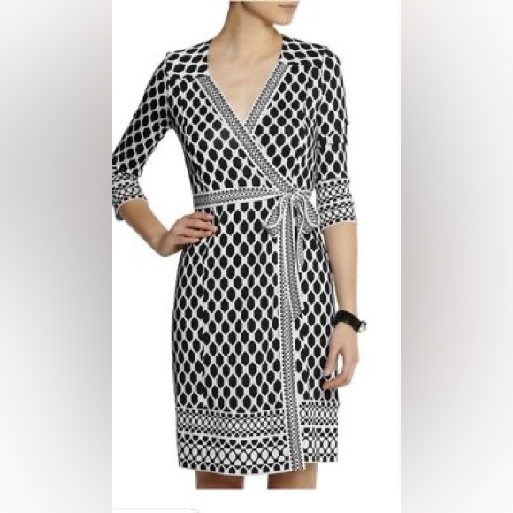 Diane Von Furstenberg Tallulah Silk Wrap Black & White Geometric Dress - Picture 5 of 16
